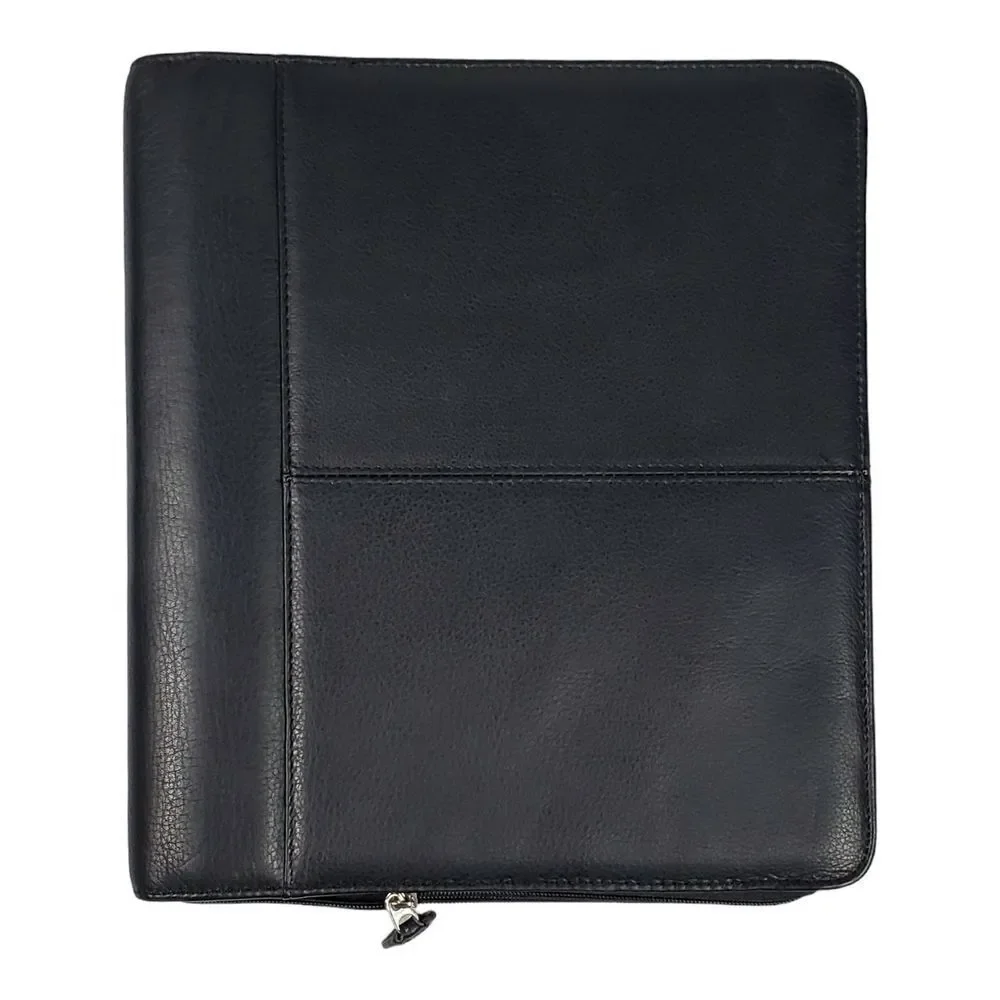 Franklin Covey 7-Ring Black Leather Front Binder Zip Around Planner Organizer